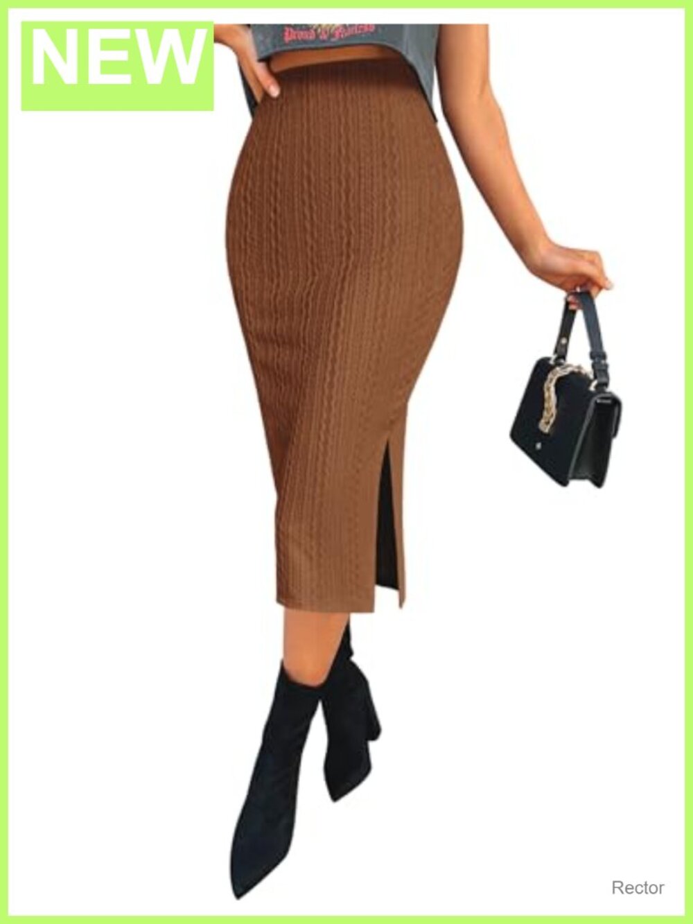 Zeagoo Womens Knit Midi Pencil Skirt High Waisted Slit Work Office